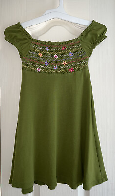 Gymboree Girls Dress size 5 Smoked Bodice Flower Embroidered Green 100% Cotton $9.95