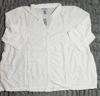 Catherines Womens Shirt Plus 5X White Button Down 3 4 Sleeve V Neck Woven $30.99