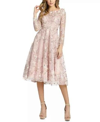 #ad #ad Mac Duggal Sequin Floral Lace Long Sleeve Cocktail Dress size 14 Rose Pink $281.15