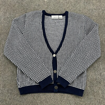 #ad VTG Nordstrom Sweater Womens Small Blue White Cardigan Houndstooth Cotton 90s $7.49