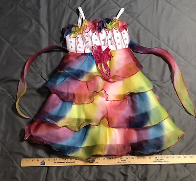 #ad Girls Birthday Cake Multicolored Ruffled Strap Cocktail Party Dress $39.99