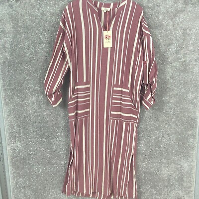 #ad Entro Womens Long Boho Dress Medium Red Lagenlook Striped Maxi Lounge New $11.39