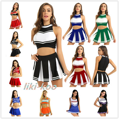 Women Adult Charming Cheer Leader Fancy Costume Top Mini Skirt Outfits Uniform $23.58