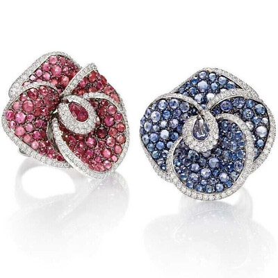 #ad Cocktail Design Mismatch Stud Earrings With Pink amp; Blue Cubic Zirconia In Silver $431.00
