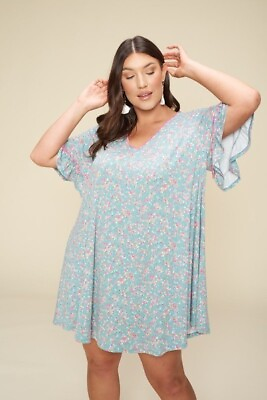 #ad Plus Size Spring Floral Printed Lovely Swing Dress Blue $30.99