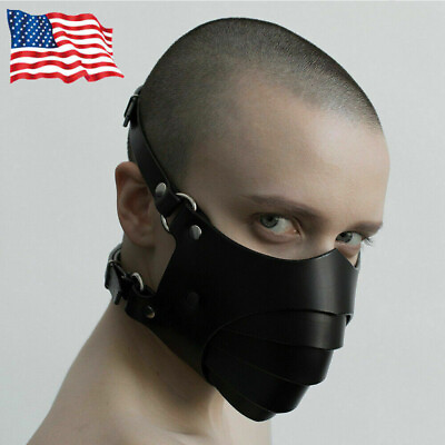 Womens Face Harness Club Party Cool Mask Fashion Punk Mens Faux Leather Mask $10.55