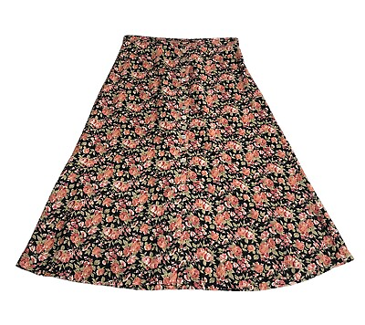 #ad Vintage St Marteen Skirt Womens M Floral Rose Button Rayon Y2K Cottage Romantic $53.99
