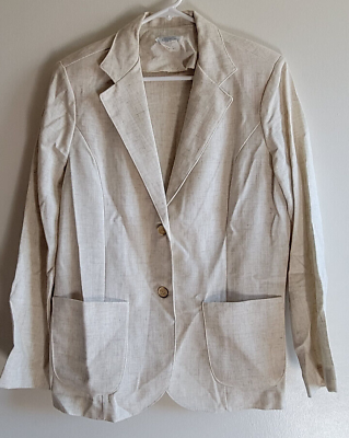 Vintage Sears Size 14 Beige Blazer Jacket 2 Button Large Front Pockets Collared $13.12