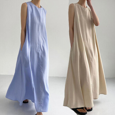 #ad Womens Maxi Long Sleeveless Dress Robe Loose Casual Summer Shirt Dress Summer $22.99