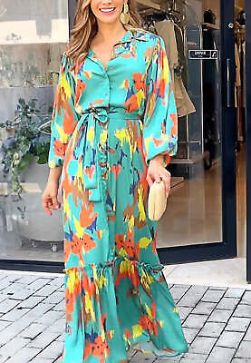 #ad Gorgeous Multicolor Abstract Print Ruffle Hem Maxi Dress $37.99