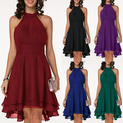#ad Womens Halterneck Chiffon Mini Dress Ladies Evening Party Cocktail Dresses US $23.63