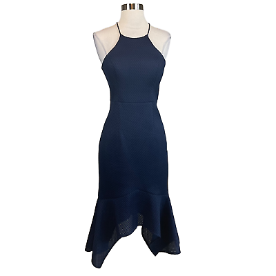 #ad Bariano Women#x27;s Cocktail Dress Size Medium Blue Backless High Low Fit and Flare $69.99
