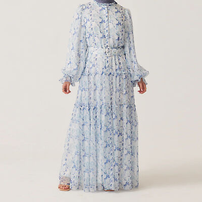 #ad Women Floral Muslim Modest Kaftan Dubai Abaya Long Sleeve Maxi Dress Casual Robe C $67.63