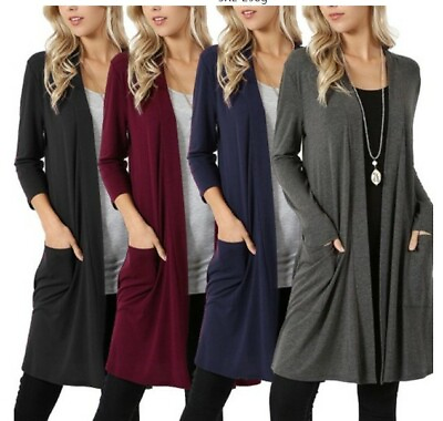 #ad Hot Women#x27;s Loose Maxi Cardigan Sweater Knit Duster Pocket Open Front Long Sleev $20.66