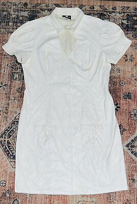 #ad Lip Service Vintage Dress XL White Vinyl Button Down Front Polyurethane Fetish $175.00