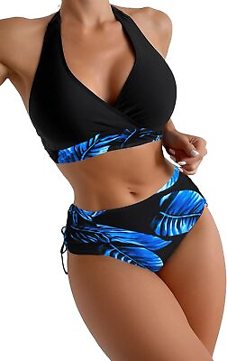#ad MakeMeChic Women#x27;s Halter High Waisted Bikini Sets Tropical Swimsuit Bathing Sui $38.24