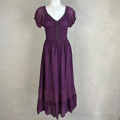 #ad Anna Kaci size S renaissance boho lace maxi dress purple smocked waist NEW $28.00
