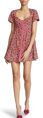 BETSEY JOHNSON Snap Front Puff Sleeve Mini Dress Nordstrom Size M Fit Flare $39.00