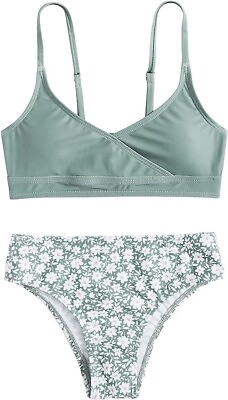 #ad Girl#x27;s V Neck Spaghetti Strap Bikini Bathing Suits 2 Piece Swimsuits 11 12 $18.99