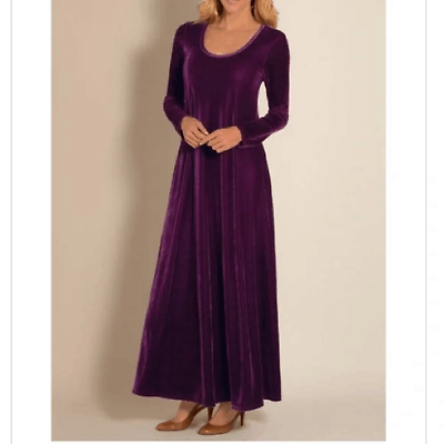 #ad Soft Surroundings Santiago Velvet Long Sleeve Maxi Dress Size PS Purple #A $48.00