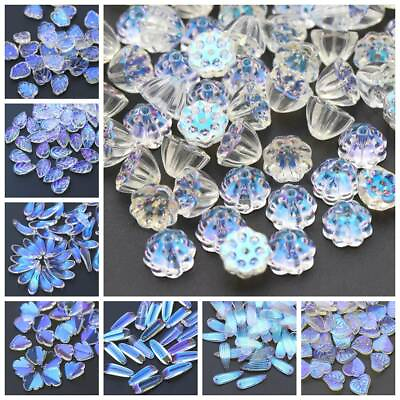 10pcs Flower Petals Aurora Crystal Glass Loose Beads Pendants Jewelry Charms DIY $2.10