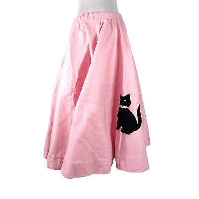 #ad Pink Poodle Skirt Size M L Vintage 60s 70s Maxi Black Felt Cat Applique $55.00