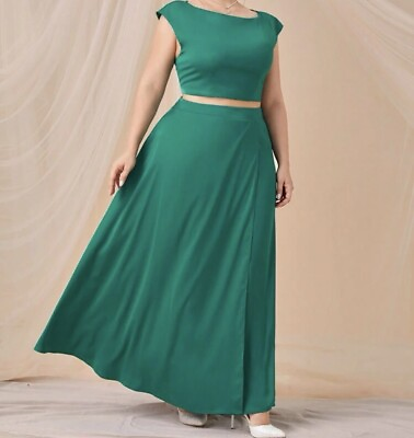 #ad #ad Plus Size Elegant Green Skirt Set $25.00