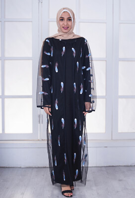 #ad Embroidery Mesh Open Muslim Women Long Maxi Dress Abaya Dubai Cardigan Kimono $16.50