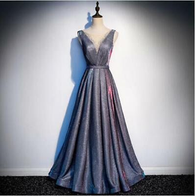 #ad Womens Deep V Glitter Galaxy Long Evening Flared Dress Pretty Cocktail Prom $68.61