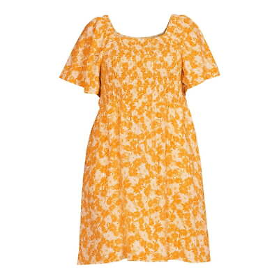 #ad Terra amp; Sky Women#x27;s Orange amp; Cream Plus Size Flutter Sleeve Fit amp; Flare Dress $22.00