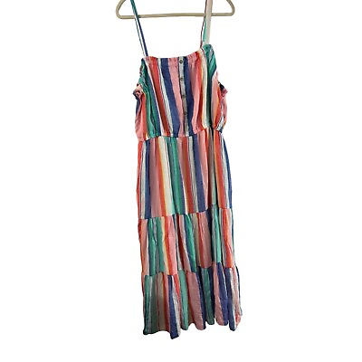 #ad #ad Robert Louis Womens Sleeveless Tiered Maxi Dress 3X Rainbow Flowy Lined Pockets $28.88