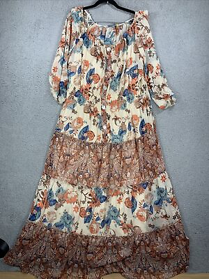#ad Anthropologie Figueroa amp; Flower Floral Chiffon Smocked Tiered Colorful Maxi 3X $54.99