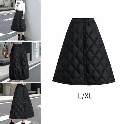 #ad Lady Down Skirt Casual Windproof Long Midi Skirt with Pocket Black $32.98