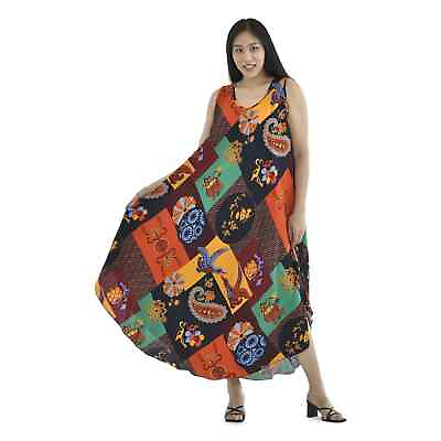 #ad TAMSY Red Print Abstract Ethnic Pattern Sleeveless Maxi Umbrella Dress Gifts $29.12