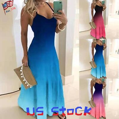 #ad Womens Boho Floral Beach Maxi Sundress Ladies Summer Holiday Strappy Long Dress $18.29
