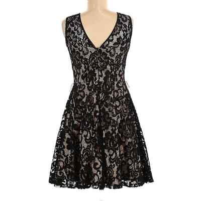 Betsy amp; Adam Short Fit amp; Flare Nude Cocktail Dress Black Lace Overlay Size 6 $29.00