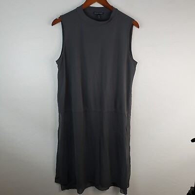 #ad Eileen Fisher Sheer Silk Tank Dress Long Women#x27;s Medium Sleeveless Gray $31.99