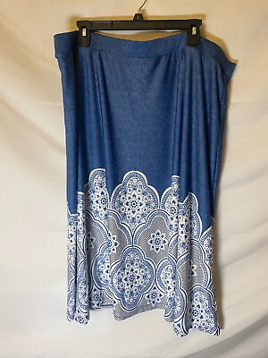 #ad Cato Womens Plus Size 22W 24W 3X Blue Floral Skirt Aline Midi elastic Waist $13.95
