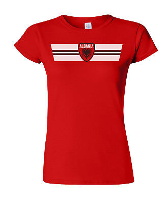 Ladies Albania Retro Strip T Shirt Football Womens CLEARANCE Gift Sale Albanian GBP 4.99