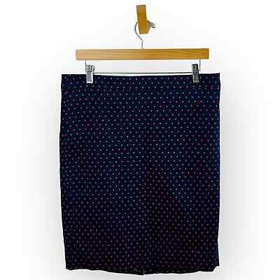 #ad J.Crew Pencil Skirt Womens Size 10 Navy Blue Polka Dot Back Vent Casual Career $19.98