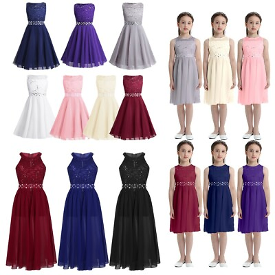 #ad Chiffon Girls Sequined Flower Party Formal Birthday Wedding Long Maxi Dresses $15.63