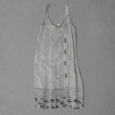 #ad Raya Sun Youth Womens Sz L Cotton Sleeveless Floral Mini Boho Dress Embroidery $16.94