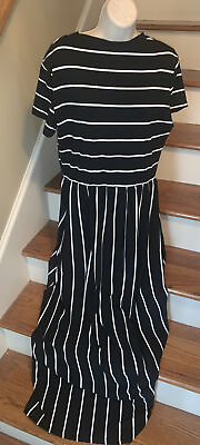 #ad J CREW OUTLET Black White Godfather Stripe Maxi Dress EXTRA LONG TALL XL 💗196 $50.00