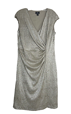 #ad American Living Faux Wrap Soft Gold Sheath Cocktail Dress 16 Metallic Ruched $17.99