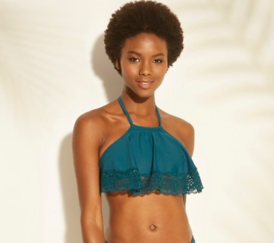 #ad #ad Women#x27;s Crochet Trim Flounce Bikini Top Xhilaration S Blue J336 $17.99
