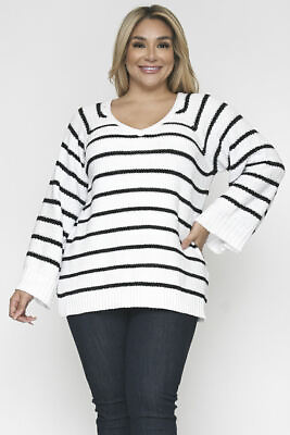 Nordstrom Plus Size Black and White Stripe Sweater 2X Long Sleeve $29.95