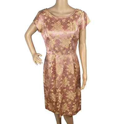 #ad Vtg 50s Blush Pink Gold Floral Jacquard Brocade Sheath Party Dress Women#x27;s M $62.40