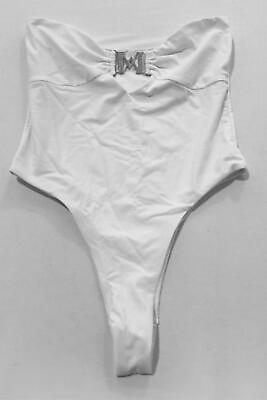 Meshki Women#x27;s Trisha Strapless Cut Out One Piece Swimsuit HM7 White Large NWT $8.00