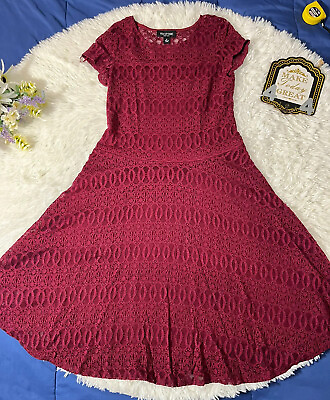perceptions New York Burgundy Dress Lace Short Sleeve Midi Size Medium $17.90