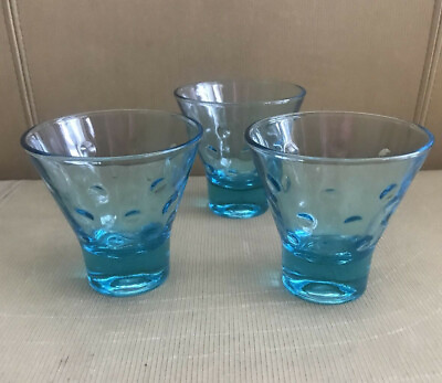 #ad 3 Vintage Hazelware Hazel Atlas Capri Blue Cocktail Glasses Skol Mod Dots $28.95